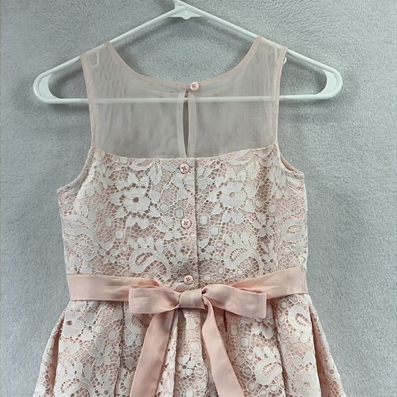 Jona Michelle Girls Spring Dress Size 12 Pink w/White Lace Overlay Like New - Picture 4 of 13